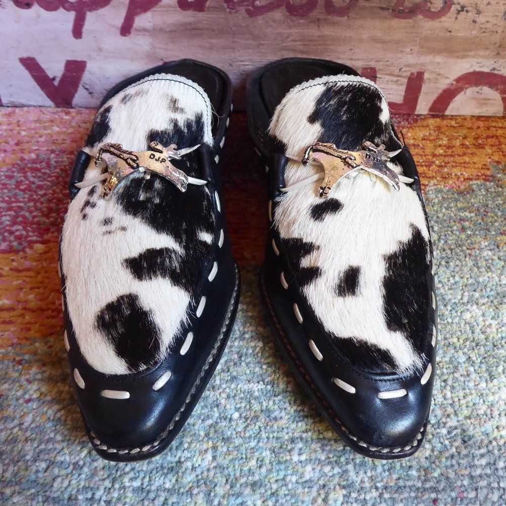 Donald J. Pliner Size 7 Mules Calf Pony Hair Leather Cow Print Western Pin up
